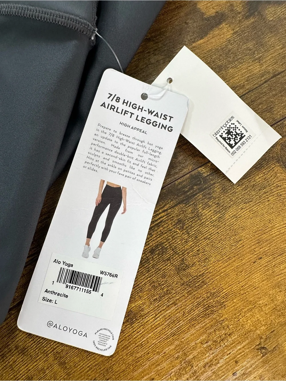 ALO Yoga 7/8 High-Waist Airlift Legging, Anthracite Dark Gray, Large NWT